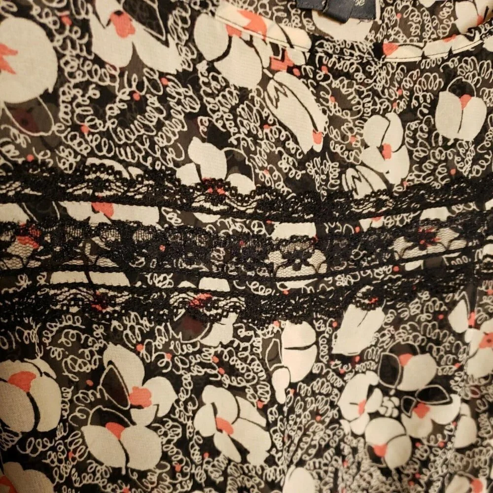 Lily Rose Womens Brown Abstract Floral Semi Sheer Blouse Small - Picture 3 of 7